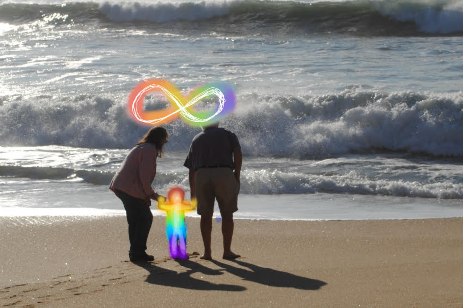 A family stands holding hands on a beach, the child embodying the symbol of neurodiversity: a rainbow infinity sign. Neurodiverse families, just like neurotypical ones, have their own unique experiences, as well as their own unique challenges. "Neurodiverse families have greater stress and uncertainty for the future as well as issues with the siblings who may be jealous of the parents’ time with the neurodiverse child," said Tony Attwood, a clinical psychologist and specialist in neurodiversity and developmental disorders.