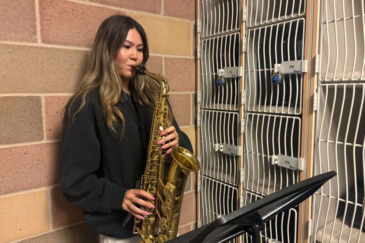 Lauren Sobajic, a high school senior in the Carlmont Jazz Band, practices music during lunch at school. Her dedication to music exemplifies the importance of music in her life. "I hope music always stays a large aspect of my life," Sobajic said.