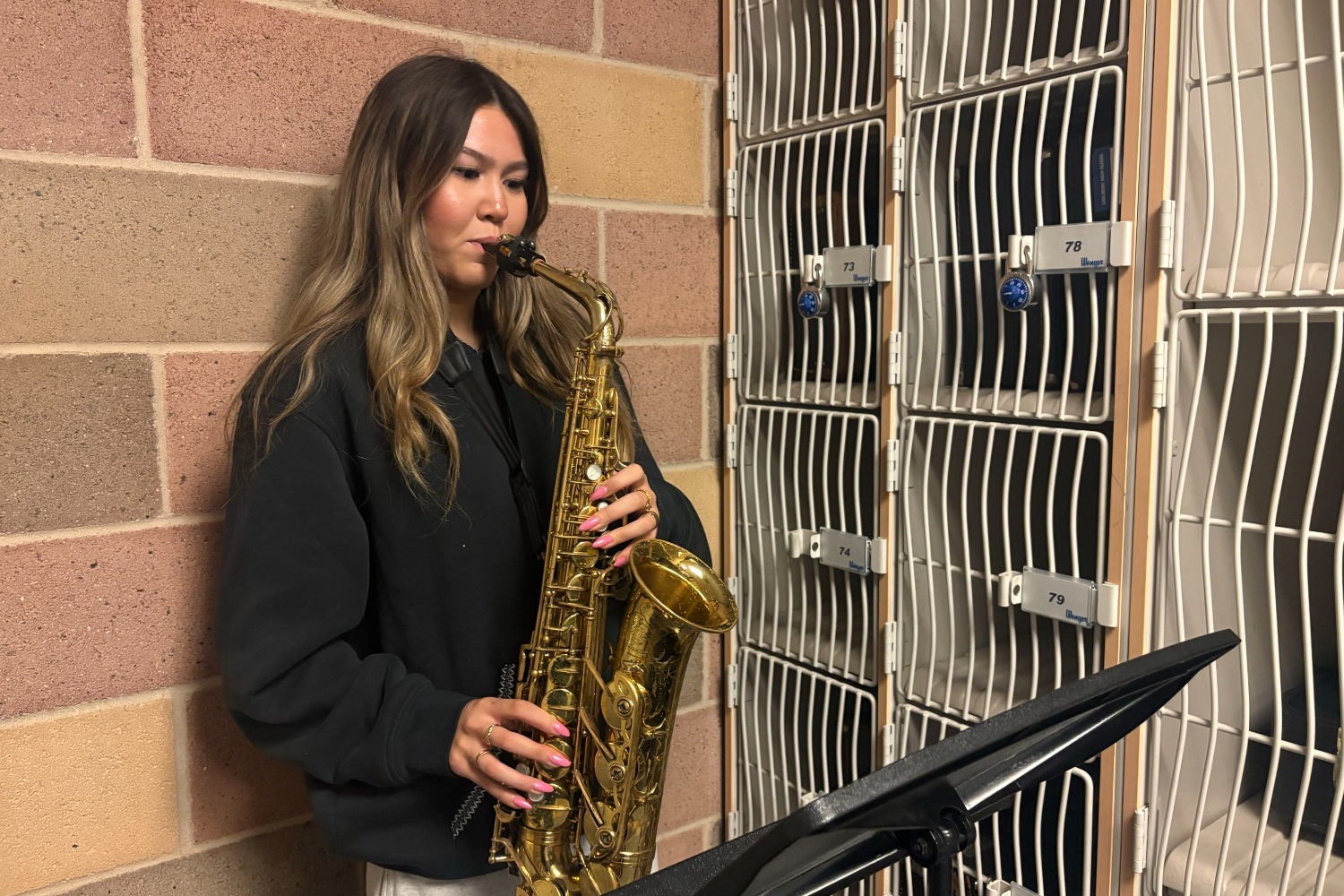 Lauren Sobajic, a high school senior in the Carlmont Jazz Band, practices music during lunch at school. Her dedication to music exemplifies the importance of music in her life. "I hope music always stays a large aspect of my life," Sobajic said.