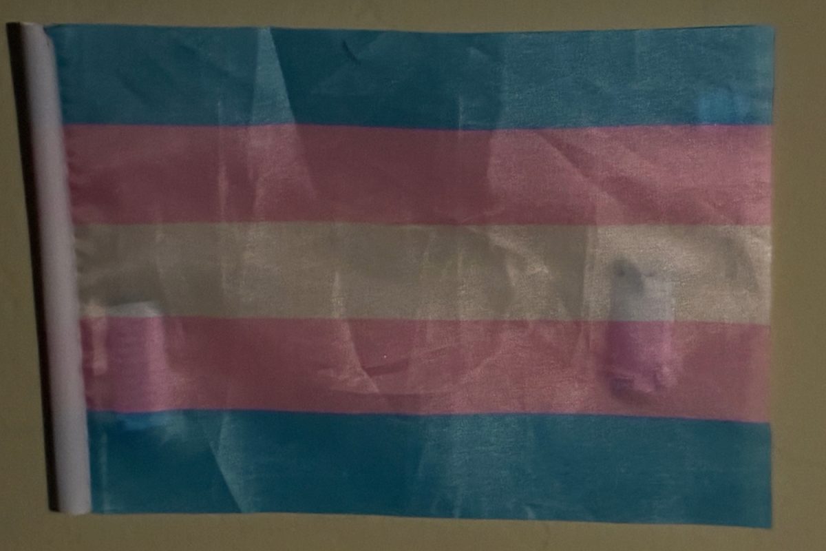 A dull, wrinkled transgender flag represents how a period of increased transgender acceptance and progress has been forgotten. The flag was designed in 1999, a time when there were effectively no legal protections for transgender individuals in the U.S. By 2020, this had shifted, with gender identity recognized as a category of discrimination and support for gender diversity. Today, many states represent a mix of both years, as legal codification of gender identity is used to restrict it.