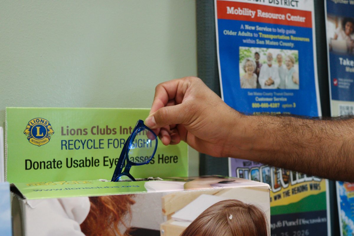 A donation is made at one of the three Lions Club eyewear donation boxes. The club has boxes at the San Carlos Library, the Adult Community Center, Clock Tower Music, and some residential locations. According to the club website, they've also partnered with Walmart so that eyewear can be dropped off at any participating Walmart store.