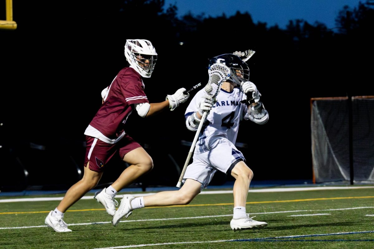 Scots freshman Connor Sargeant drives past a Cardinal defender toward the goal. He scored a goal and created multiple scoring chances. “On the offensive end, if it wasn’t there right away, our guys made the right decision,” head coach Todd Irwin said.